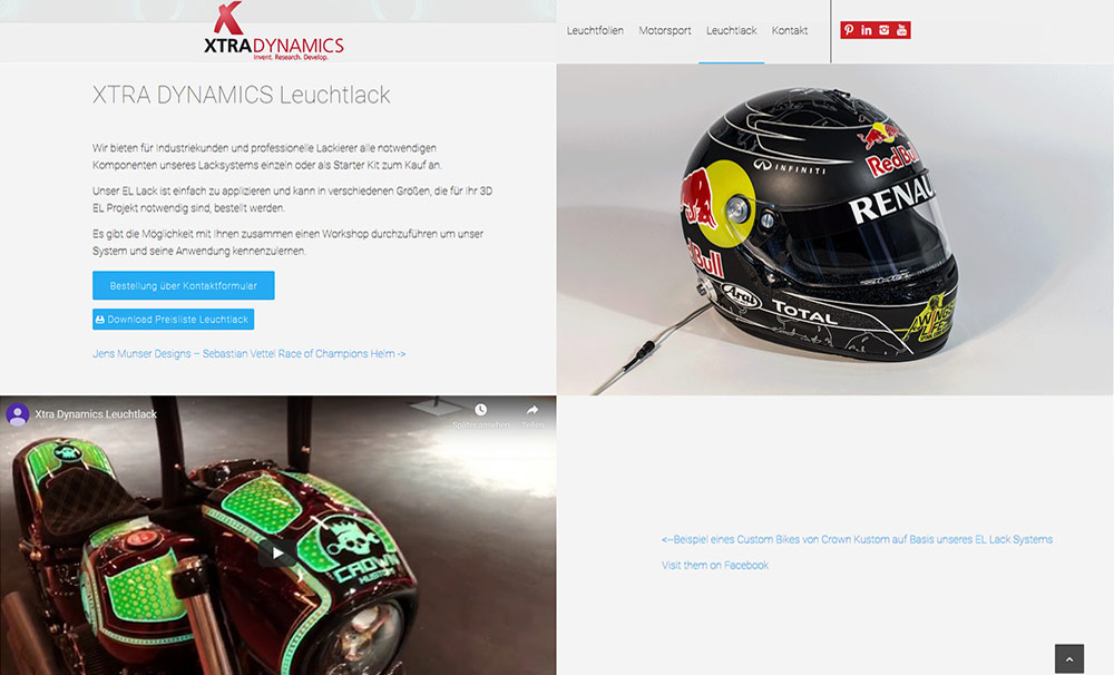 Website Beispiele Leuchtlack: Race of Champion Helm von Sebastian Fettel und Custom Bike von Crown Custom